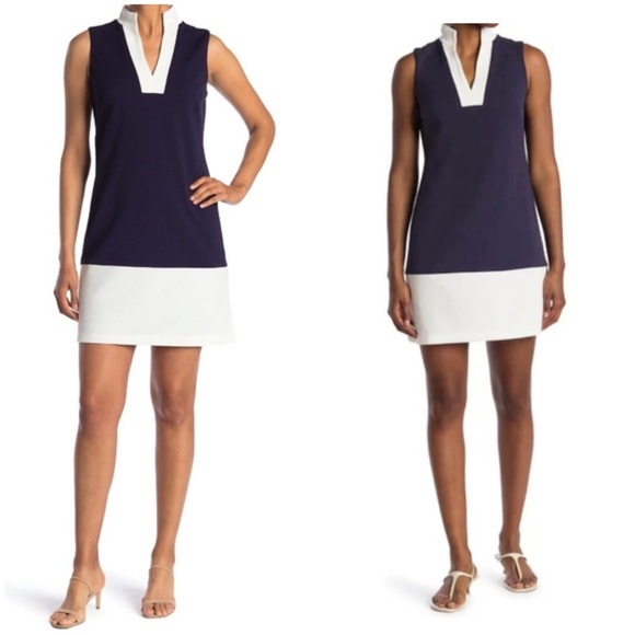 SAIL TO SABLE (STS) Colorblock Navy & White Sleeveless Shift Dress Women’s Sz L - Picture 11 of 11